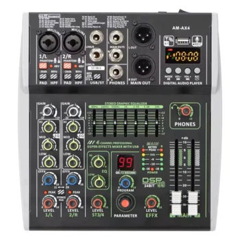 מיקסר אודיו מקצועי SW AM-AX4 – בלוטות’, אפקטים DSP, USB, פודקאסט והקלטה