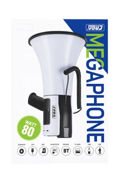 מגפון איכותי נטען בהספק 80W עם סירנה ומיקרופון נשלף+נגן USB ובלוטות טווח שמיעה 800 מטר