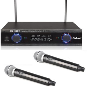 MD 3000 מיקרופון אלחוטי ידני כפול UHF צג דיגיטלי טווח קליטה 30 מטר תדר קבוע